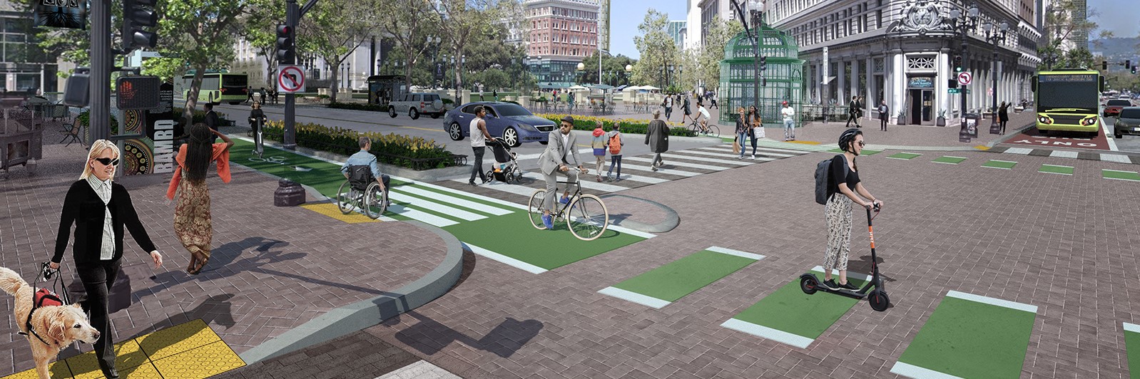 Picture of Downtown Oakland at an intersection