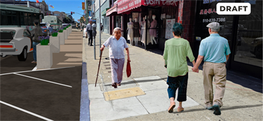 Rendering of proposed improvements on 8th St between Harrison St and Webster St. The image shows 