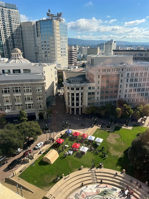 view of frank ogawa plaza from above